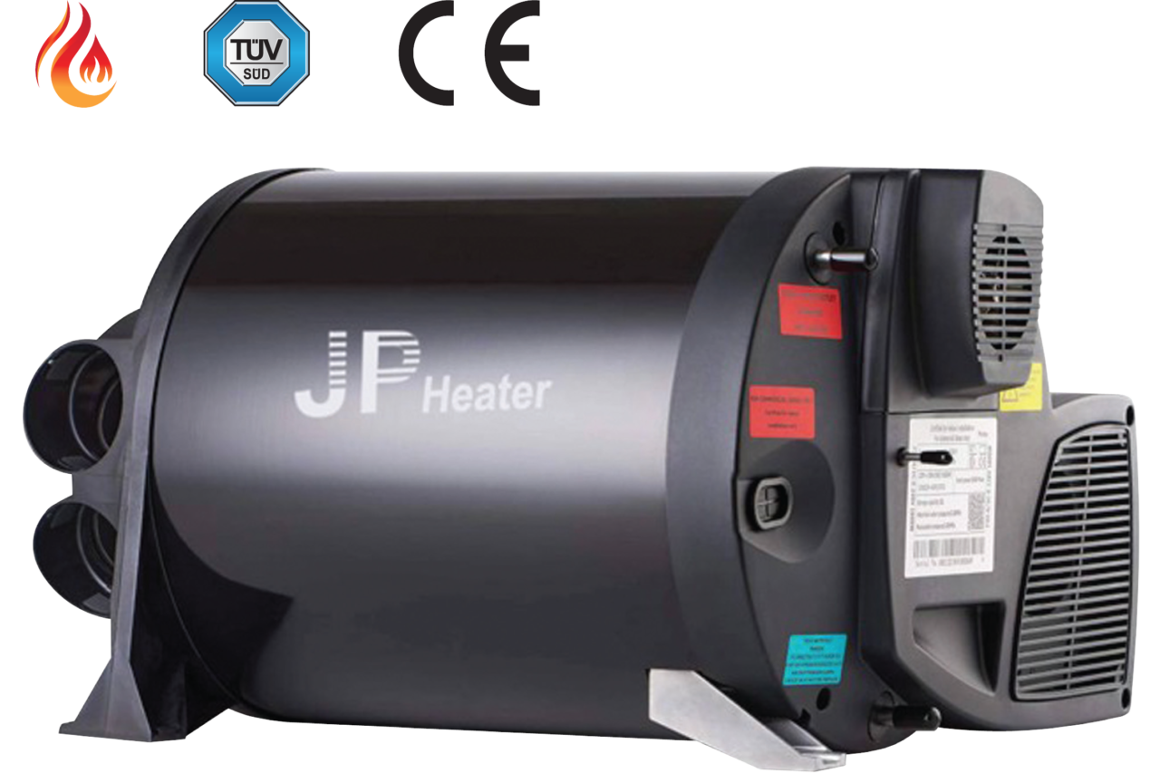 JP Heater Combi 4E kombivarmer for bobil, grå sylinderformet enhet